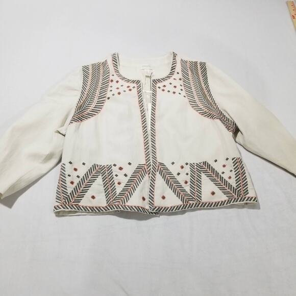 Chicos Jacket 3 16/18 XL Embellished Artisan Chino Linen Beaded Aztec Tribal NWT - Picture 4 of 12